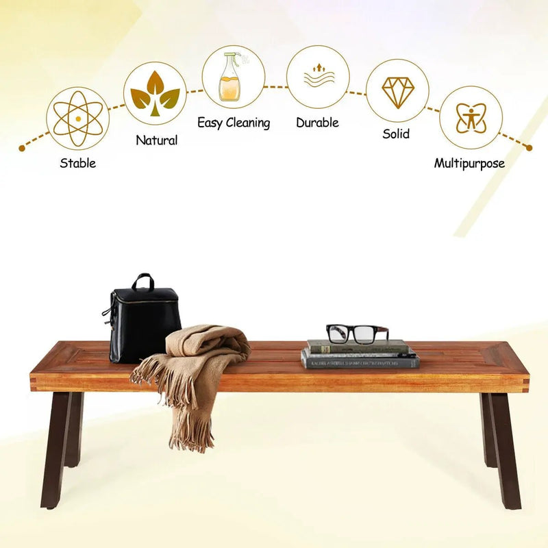 Patio Acacia Wood Dining Bench Seat with Steel Legs by DirectDeals