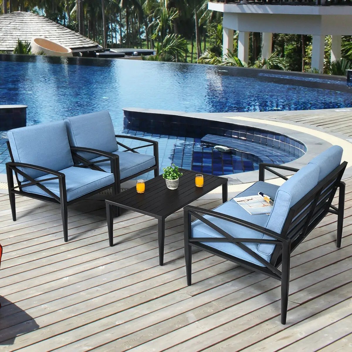 4 Pieces Patio Furniture Set Aluminum Frame Cushioned Sofa by DirectDeals