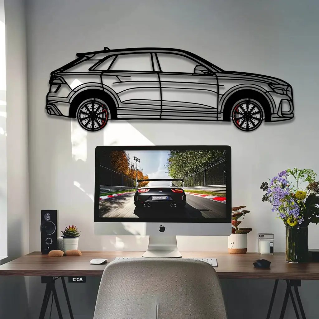 Audi Q8 Metal Car Wall Art with Rotating Wheels - Handmade Luxury SUV Silhouette Decor - Automotive Wall Art for Petrolheads - KAFMEKA095 by Enova Art