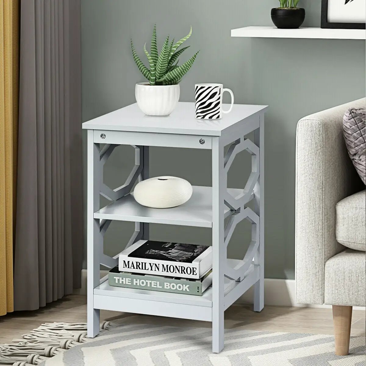 3-tier Nightstand Sofa Side End Accent Table-Black by DirectDeals