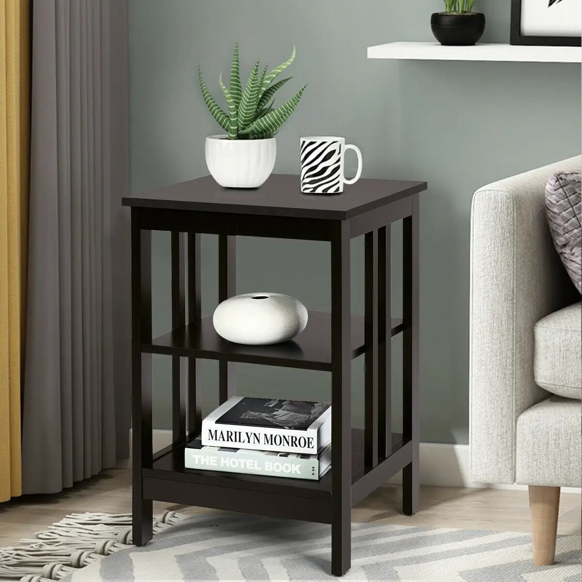 3-Tier Nightstand Sofa Side Table with Baffles and Round Corners by DirectDeals