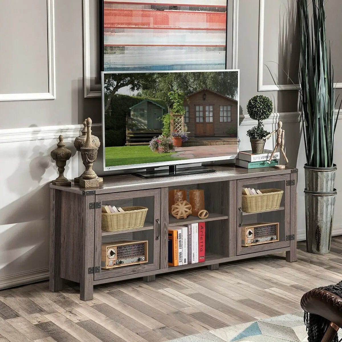 TV Stand Entertainment Center for TVs up to 65 Inch with Storage Cabinets by DirectDeals