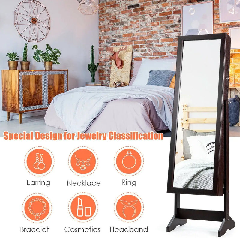 Jewelry Cabinet Stand Mirror Armoire with Large Storage Box by DirectDeals