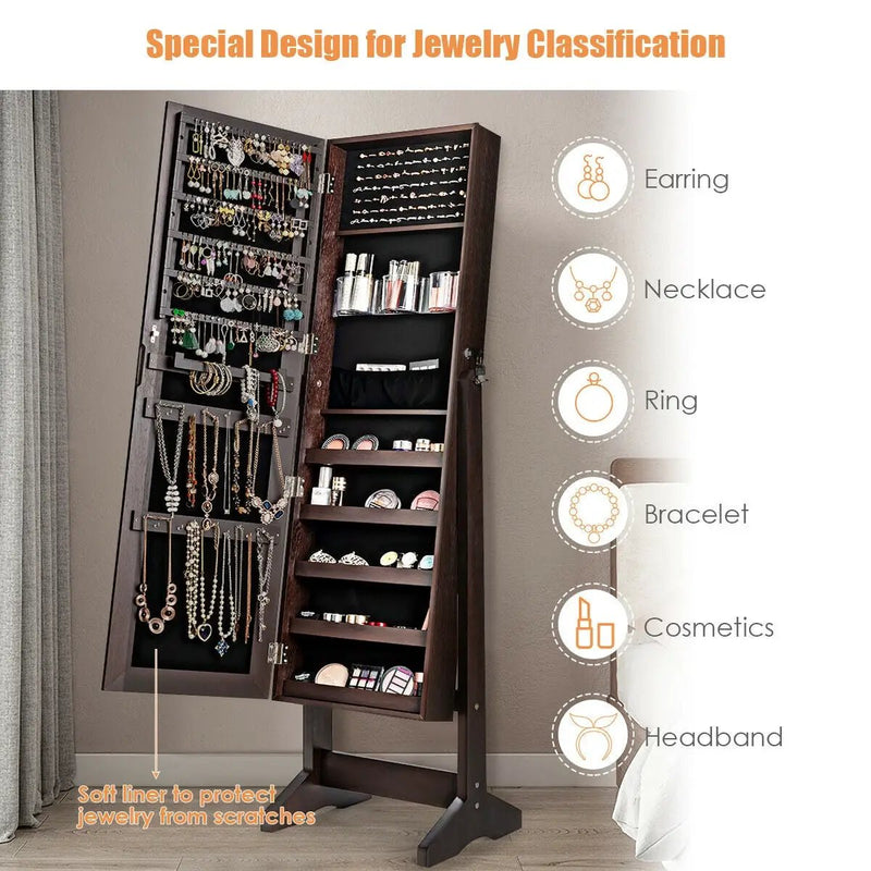 Standing Jewelry Armoire Cabinet with Full Length Mirror by DirectDeals
