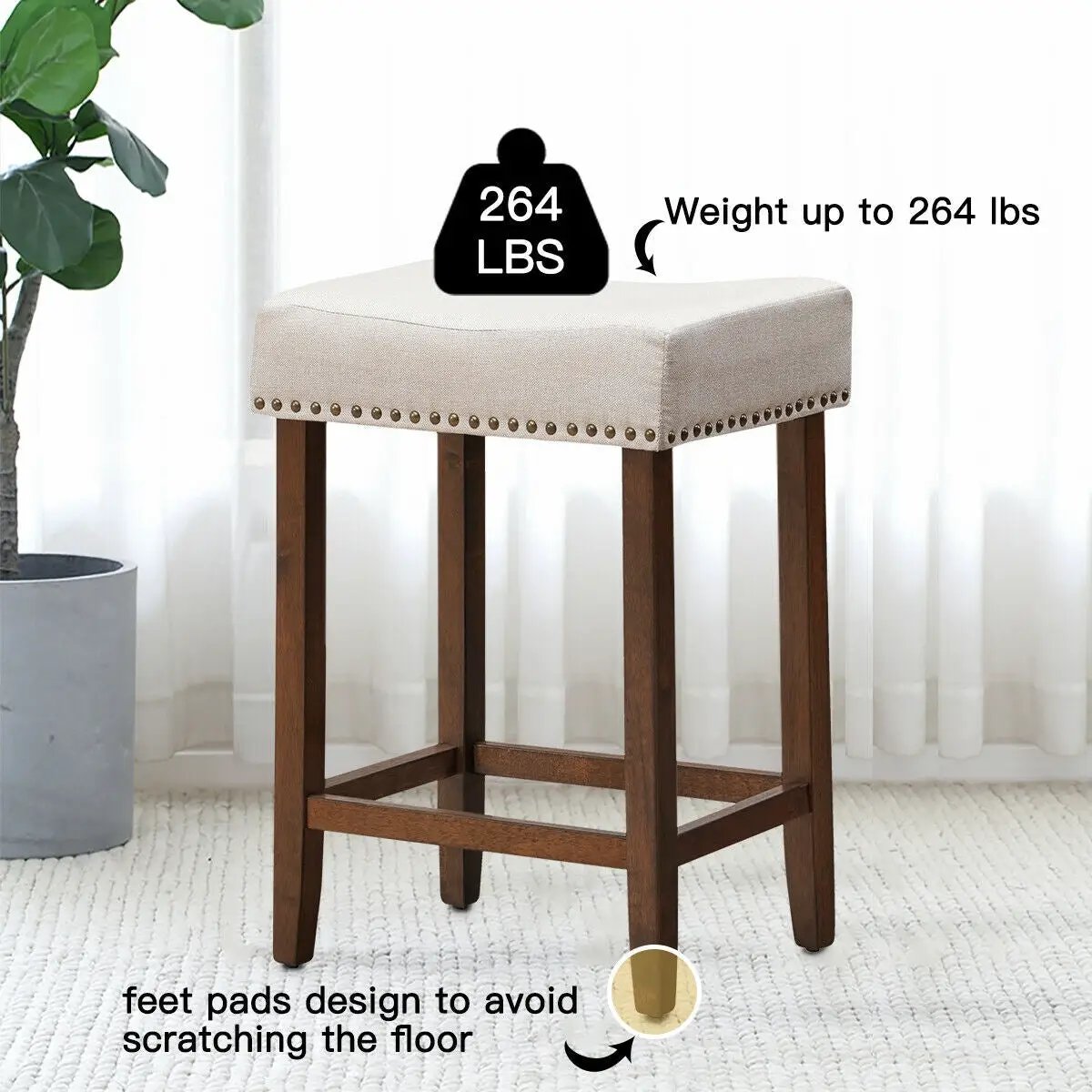 Set of 2 Nailhead Saddle Bar Stools 24 Inch Height by DirectDeals