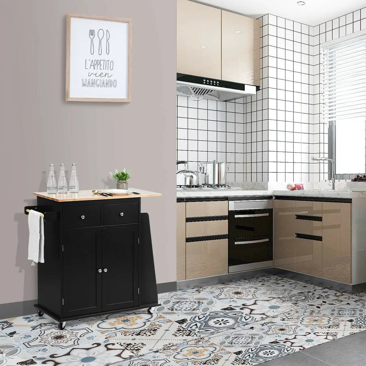 Rubber Wood Countertop Rolling Kitchen Island Cart by DirectDeals