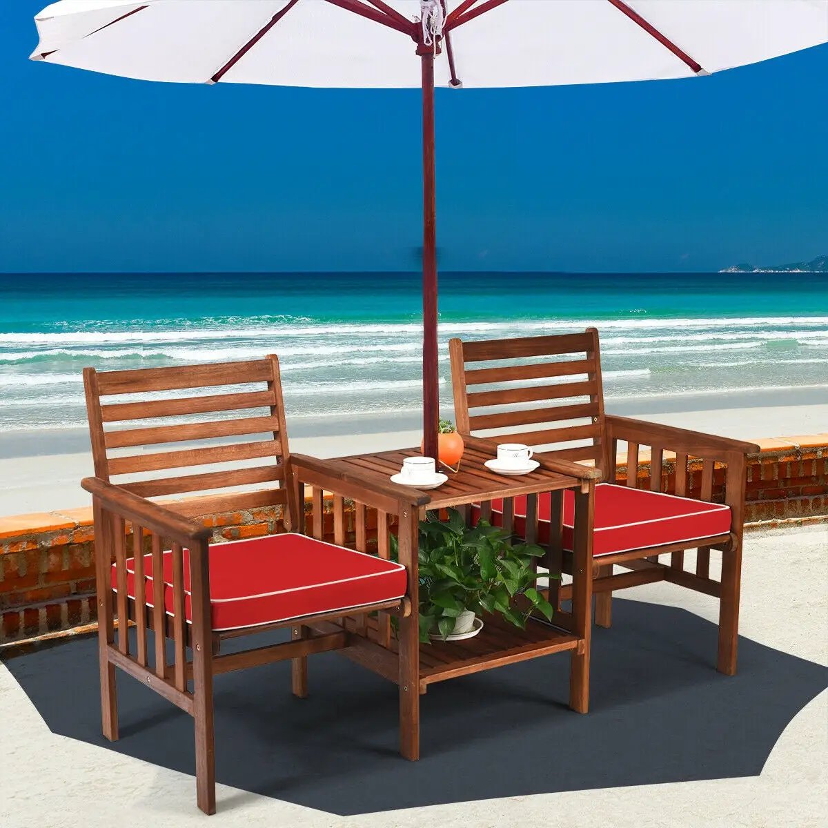 3 pcs Outdoor Patio Table Chairs Set Acacia Wood Loveseat by DirectDeals
