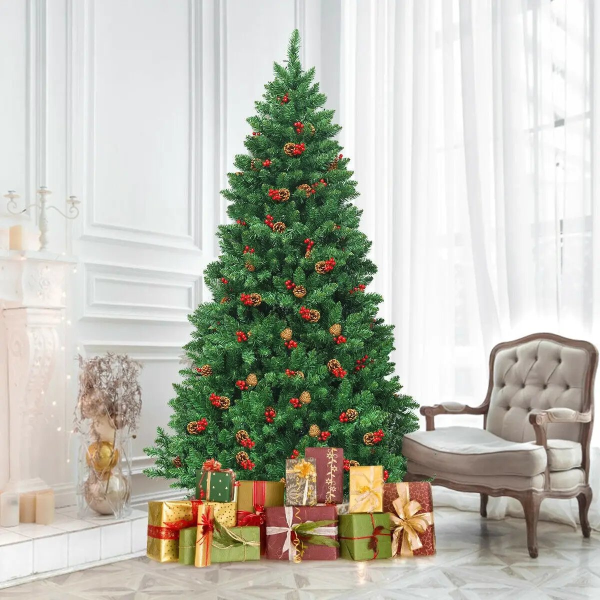 6.5 Feet Pre-lit Hinged Christmas Tree with LED Lights by DirectDeals
