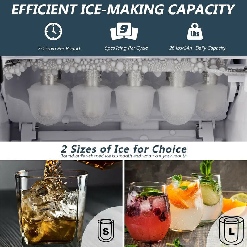 Stainless Steel 26 lbs/24 H Self-Clean Countertop Ice Maker Machine by DirectDeals