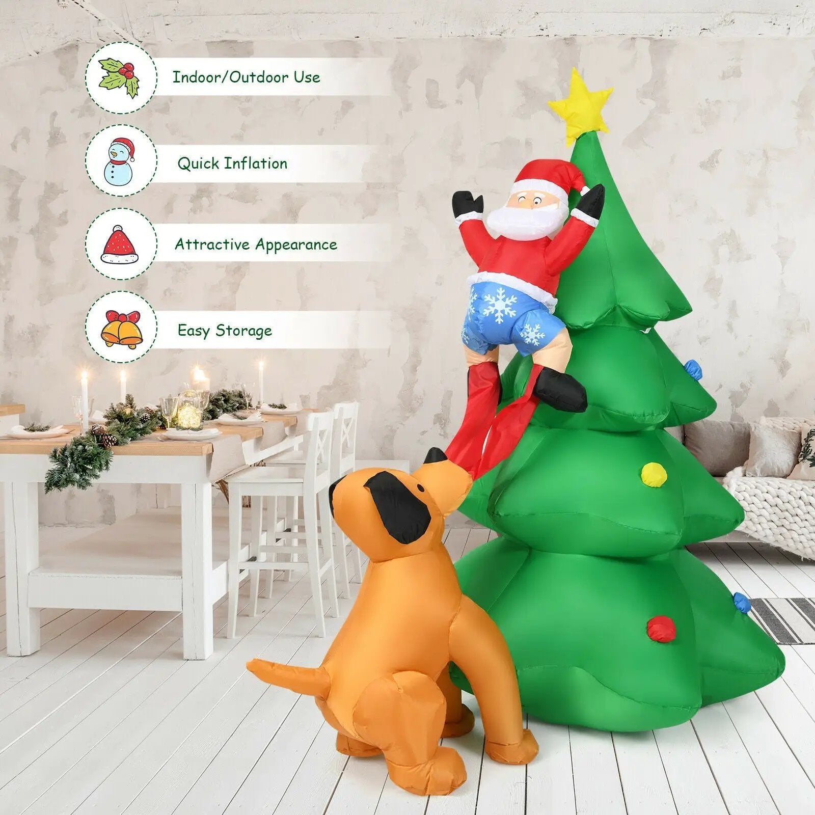 6.5 Feet Outdoor Inflatable Christmas Tree Santa Decor with LED Lights by DirectDeals