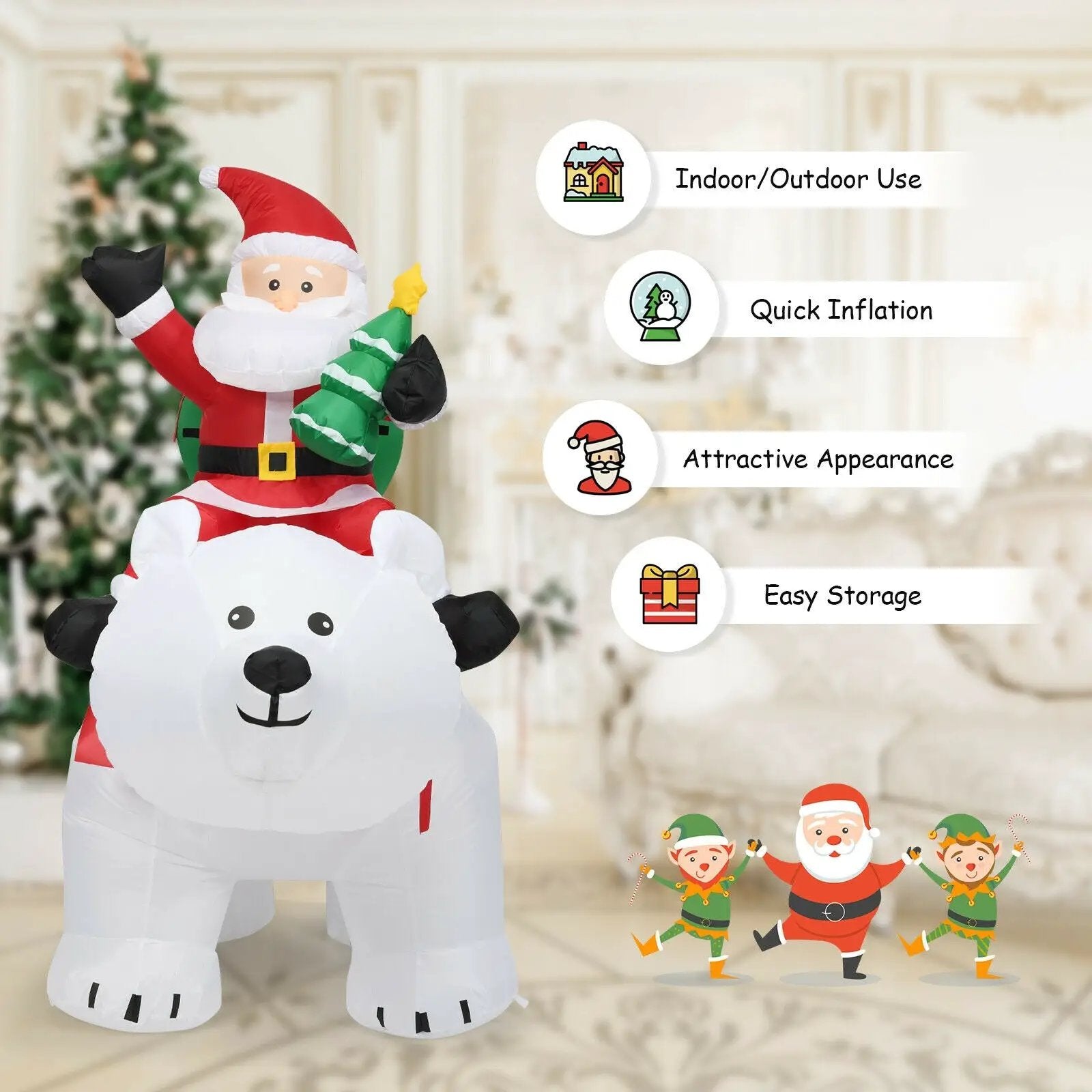 6.5 Feet Christmas Inflatable Santa Riding Polar Bear with Shaking Head LED Lights by DirectDeals