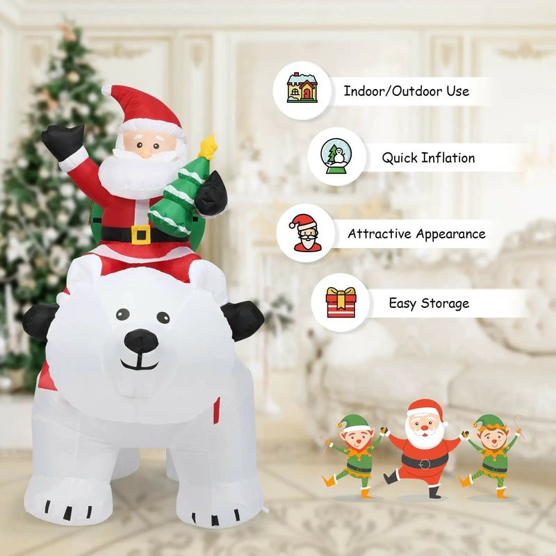 6.5 Feet Christmas Inflatable Santa Riding Polar Bear with Shaking Head LED Lights by DirectDeals