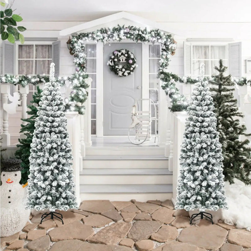 6 Feet Unlit Hinged Snow Flocked Artificial Pencil Christmas Tree with 500 Branch Tip by DirectDeals