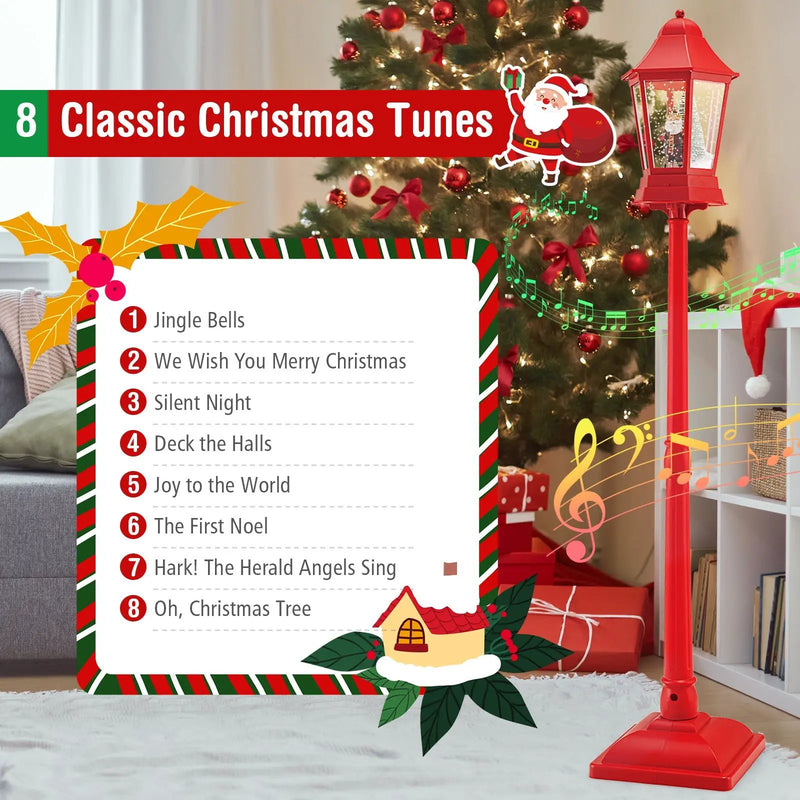 5.3 Feet Musical Christmas Street Lamp with 60 Warm White LED Lights-Red by DirectDeals