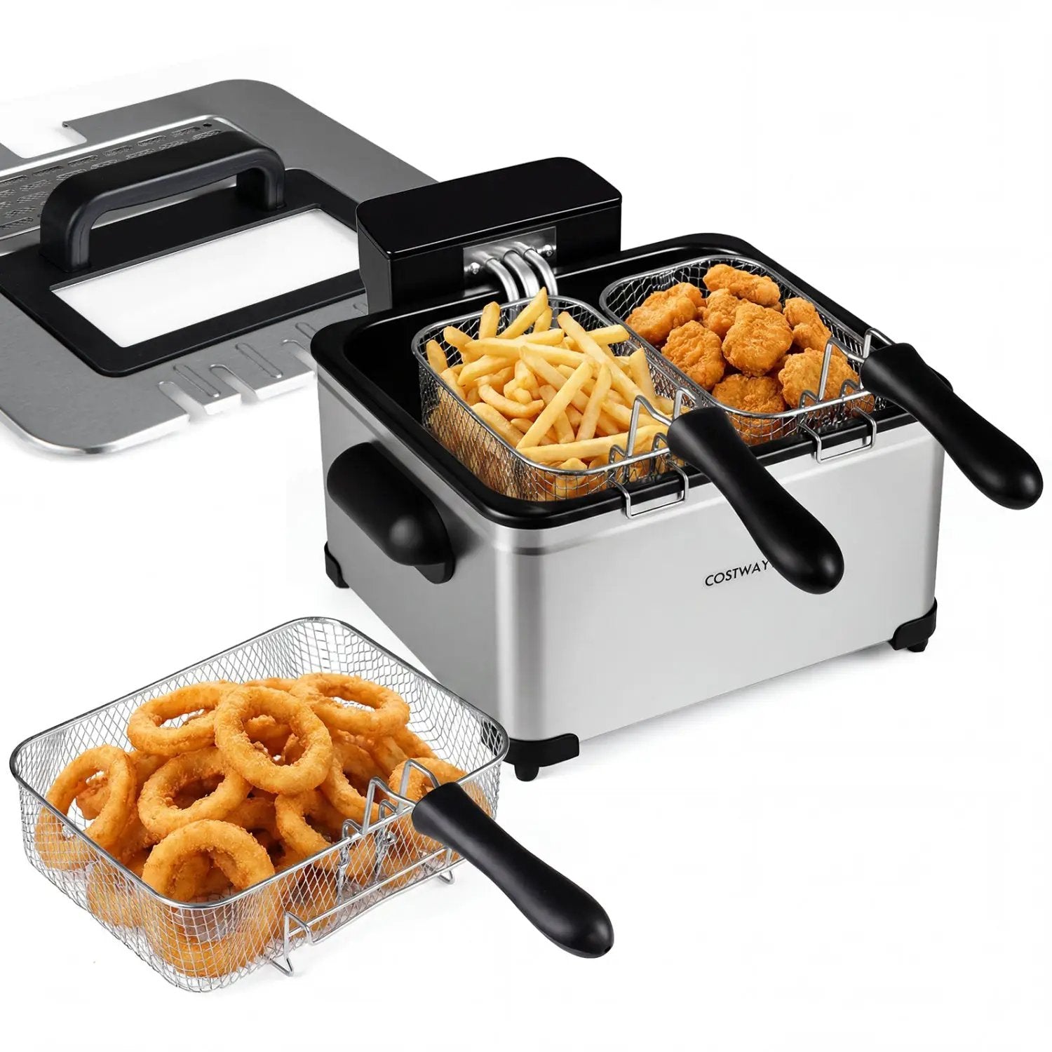 5.3-Qt Electric Deep Fryer with 3 Baskets 1700W LED Touch Screen and 6 Presets by DirectDeals