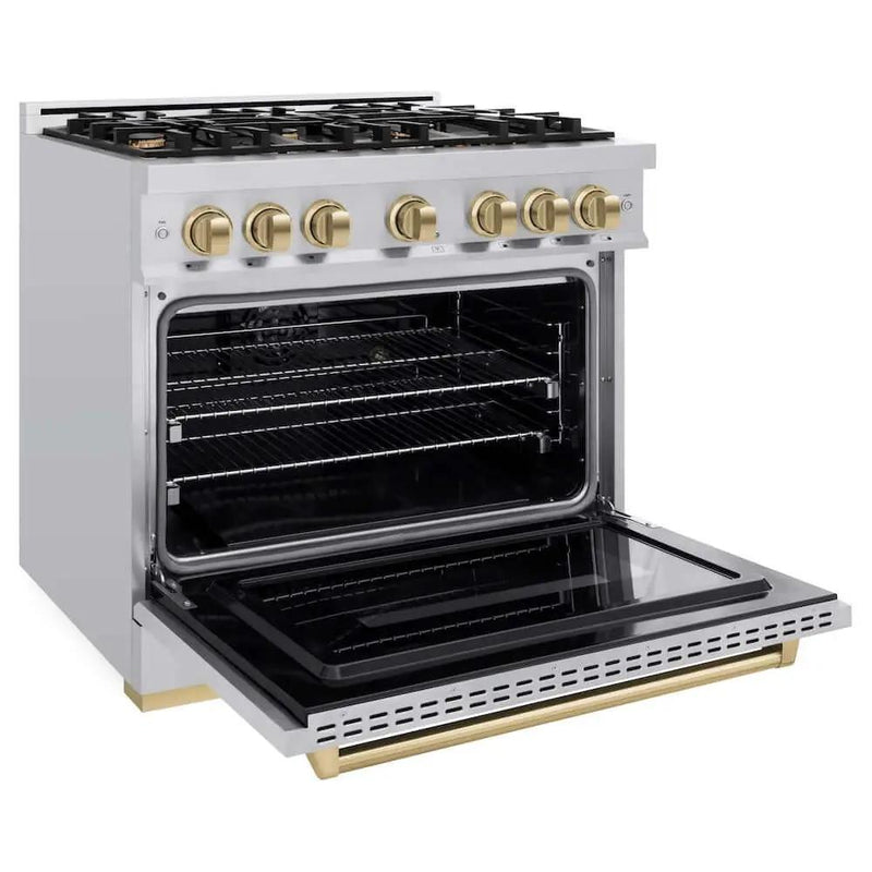 ZLINE 36" Dual Fuel Range, Gas Cooktop, Electric Convection Oven Stainless Steel, Champagne Bronze CDRZ-36-CB by Farmhouse Kitchen and Bath