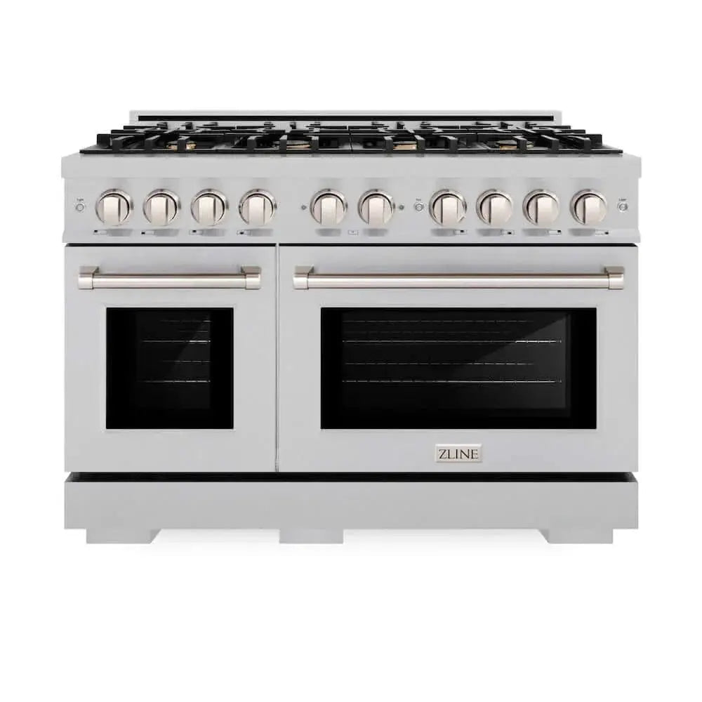 ZLINE 48" Select Dual Fuel Range Gas Cooktop Electric Convection Oven DuraSnow® Stainless Steel Brass Burners HDRS-BR-48 by Farmhouse Kitchen and Bath