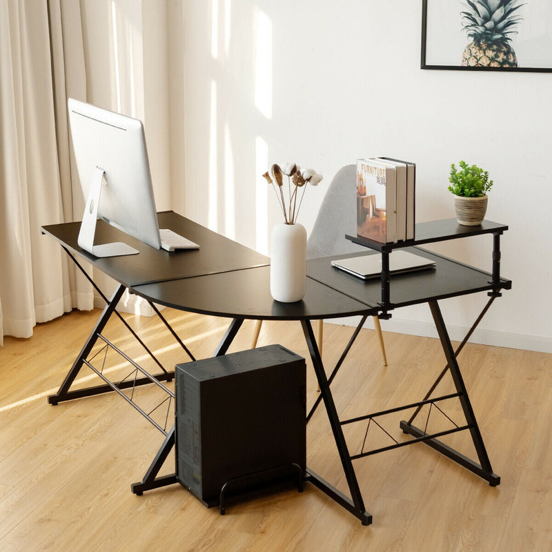 L-Shaped Desk Reversible Corner Computer Desk with Movable Shelf and CPU Stand by DirectDeals