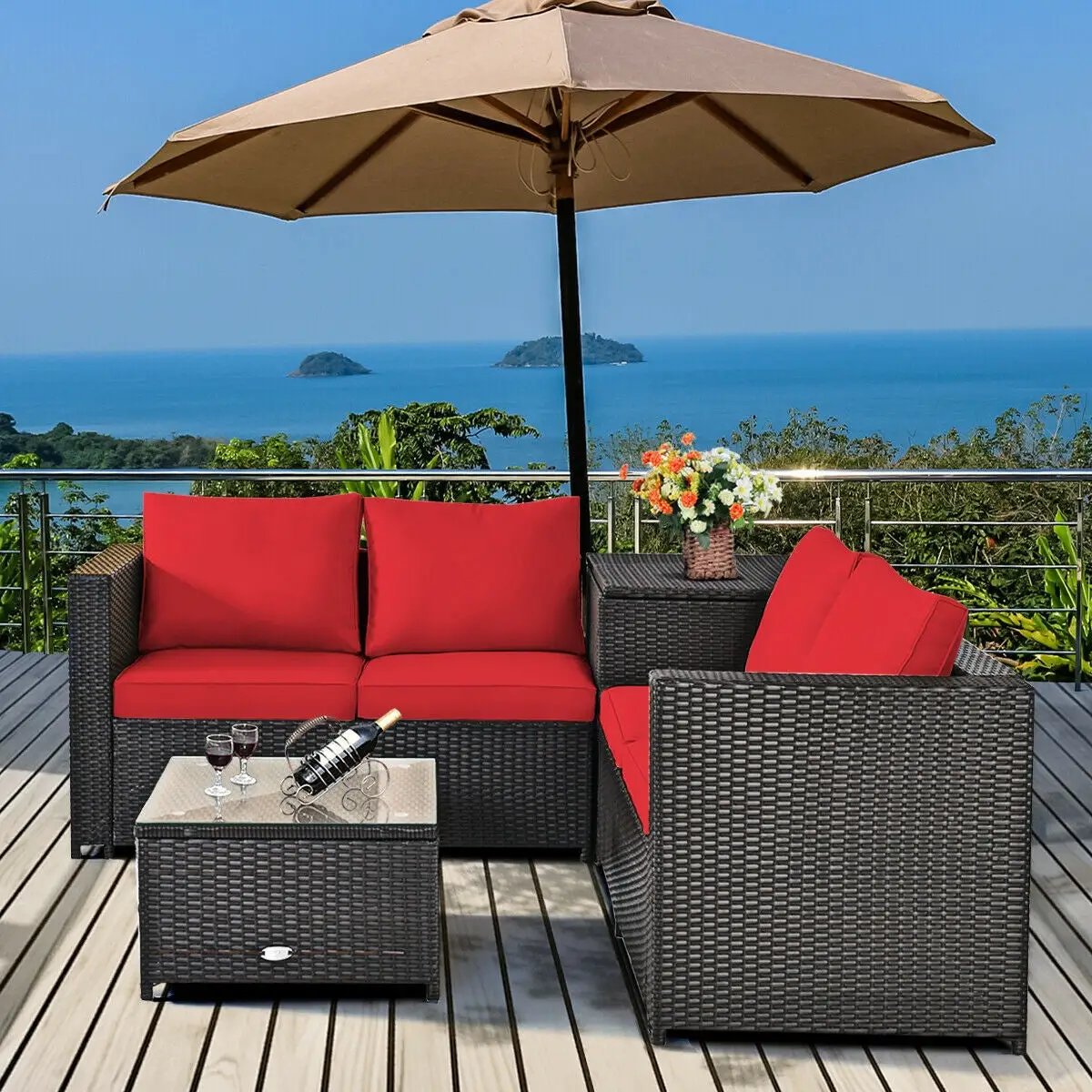4 Pieces Outdoor Patio Rattan Furniture Set with by DirectDeals