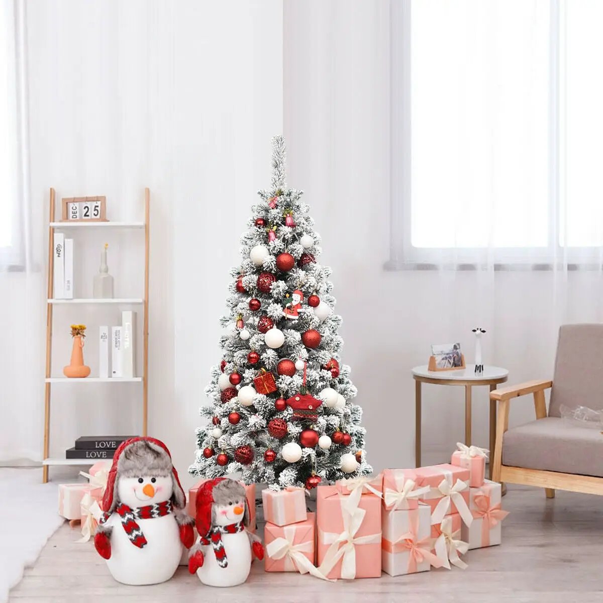 4.5 Feet Pre-Lit Snow Flocked Pencil Christmas Tree with 150 LED Light by DirectDeals