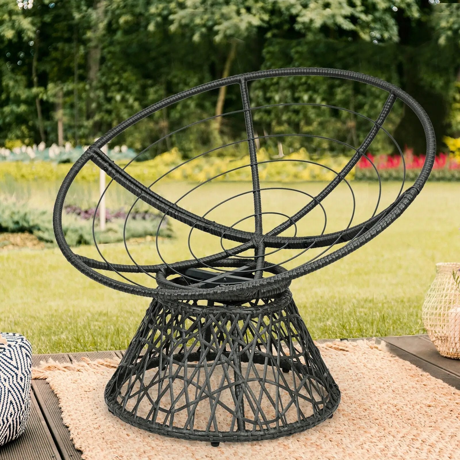 Rattan Papasan Chair Ergonomic 360-degree Swivel Soft Cushion Garden by DirectDeals
