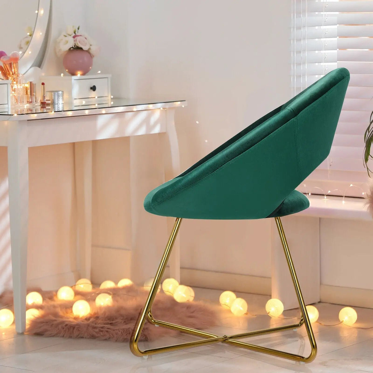 Modern Accent Velvet Dining Arm Chair with Golden Metal Legs and Soft Cushion by DirectDeals