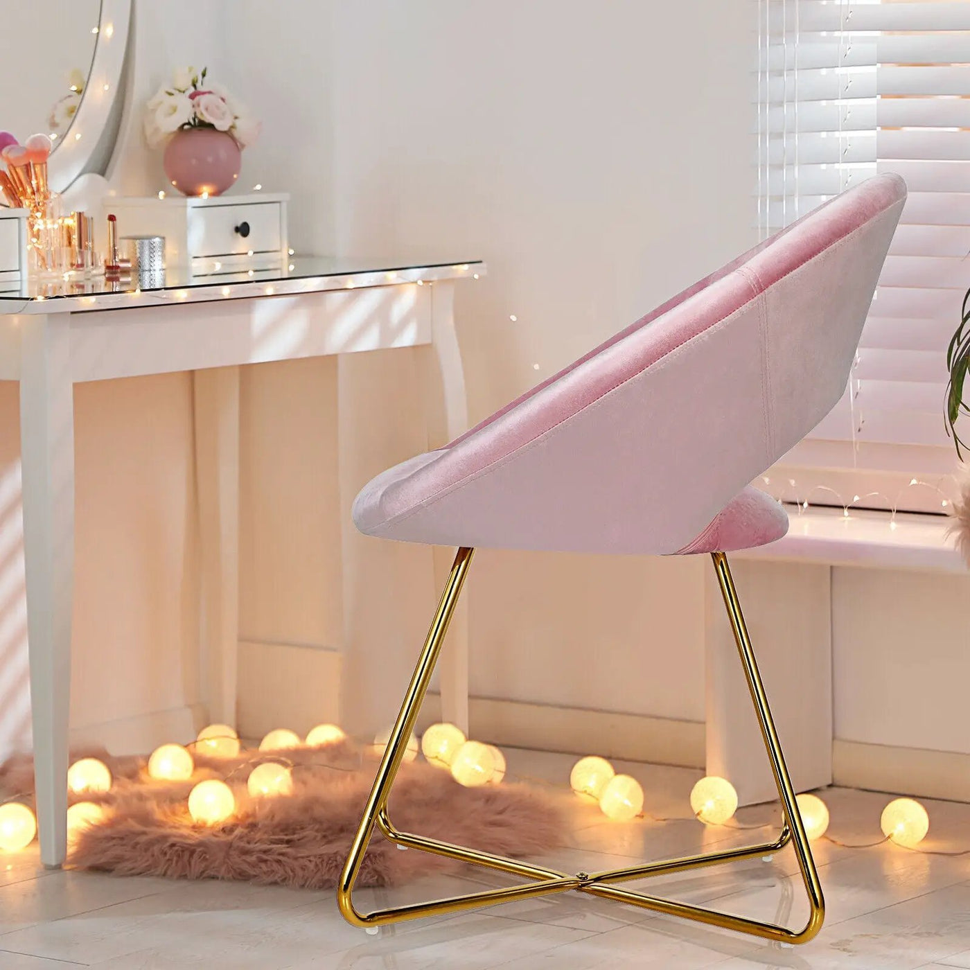 Modern Accent Velvet Dining Arm Chair with Golden Metal Legs and Soft Cushion by DirectDeals