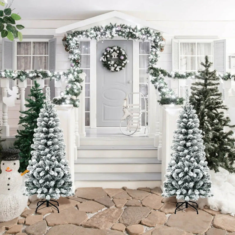 4.5 Feet Unlit Hinged Snow Flocked Artificial Pencil Christmas Tree with 242 Branch by DirectDeals