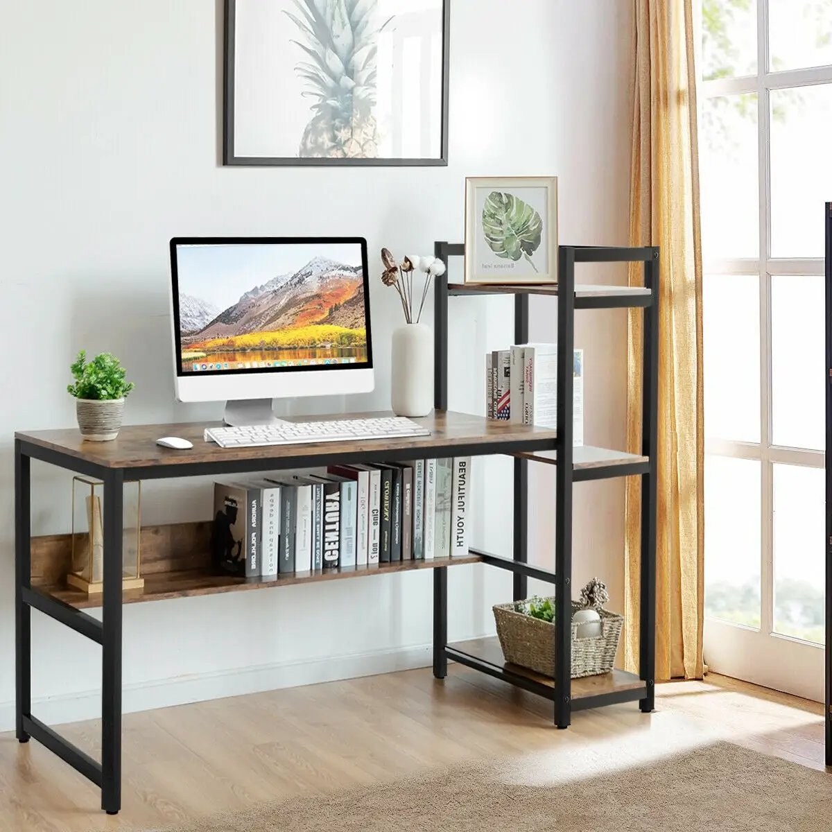59-Inch Computer Desk Home Office Workstation 4-Tier Storage Shelves by DirectDeals