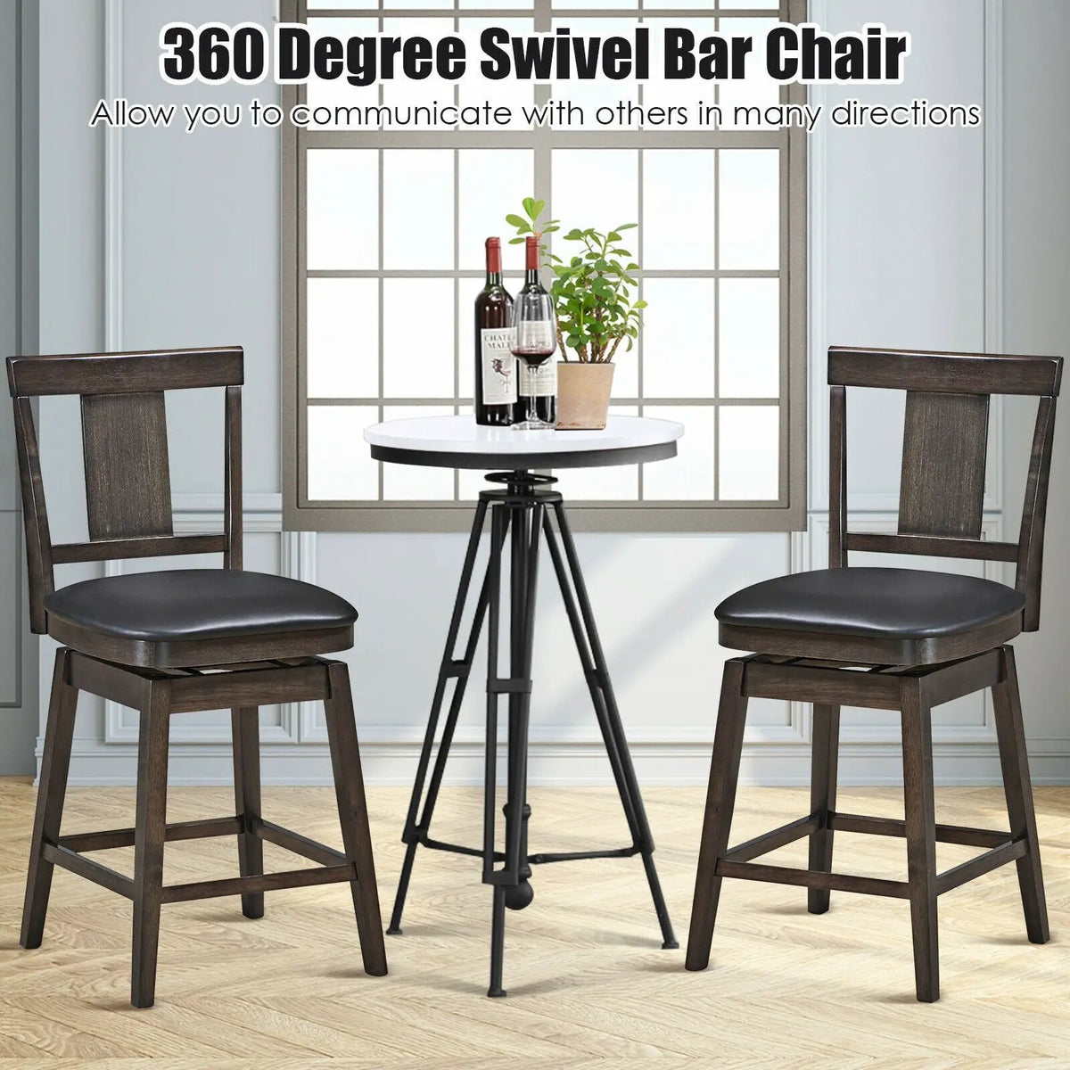 24 inch Swivel Upholstered Counter Height Bar Chair with Rubber Wood Legs by DirectDeals