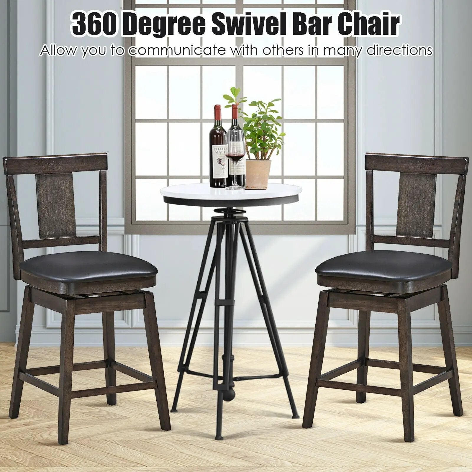 24 inch Swivel Upholstered Counter Height Bar Chair with Rubber Wood Legs by DirectDeals