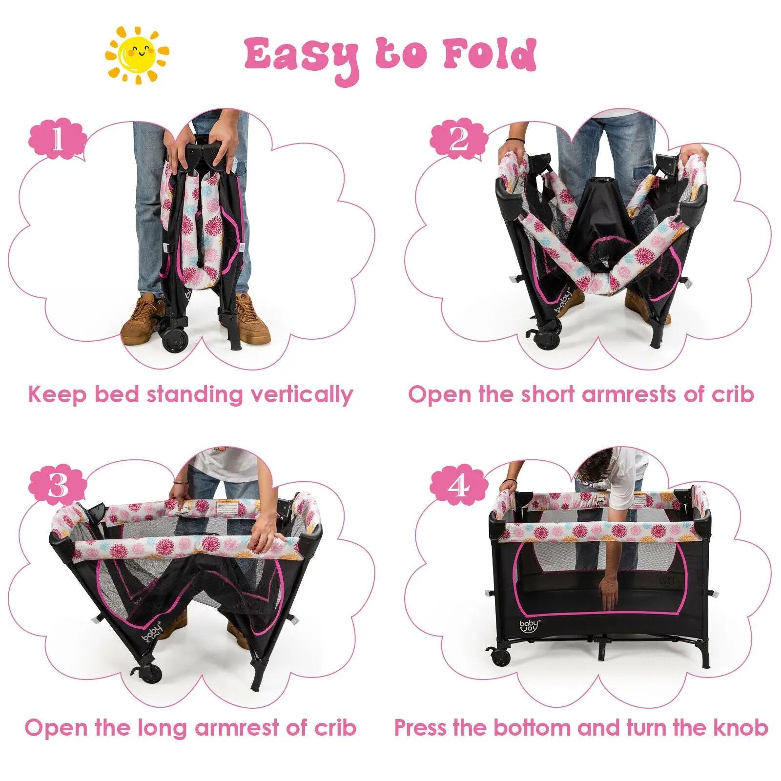 3-in-1 Convertible Portable Baby Playard with Music Box and Wheel and Brakes by DirectDeals