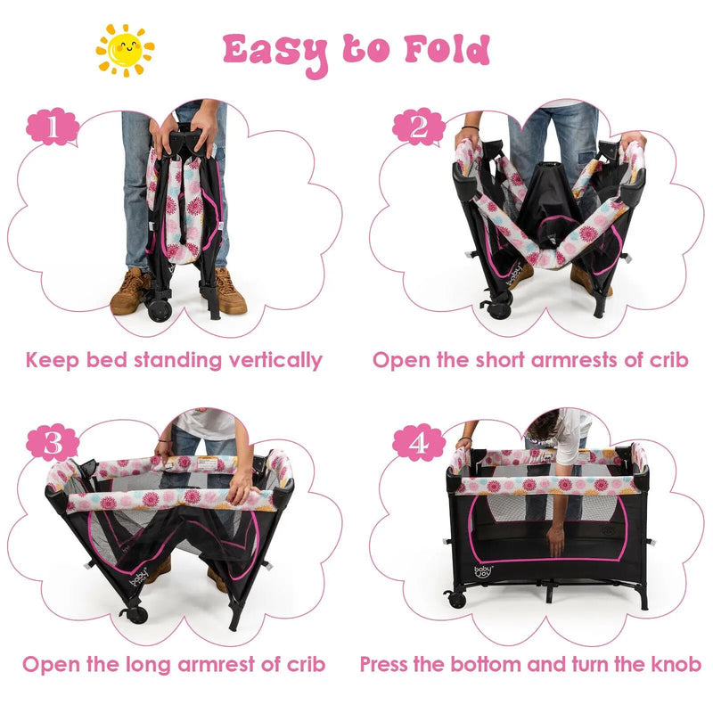 3-in-1 Convertible Portable Baby Playard with Music Box and Wheel and Brakes by DirectDeals