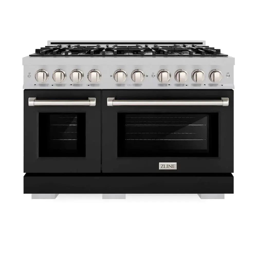 ZLINE 48" Select Dual Fuel Range Gas Cooktop Electric Convection Oven DuraSnow® Stainless Steel Black Matte Door HDRS-BLM-48 by Farmhouse Kitchen and Bath