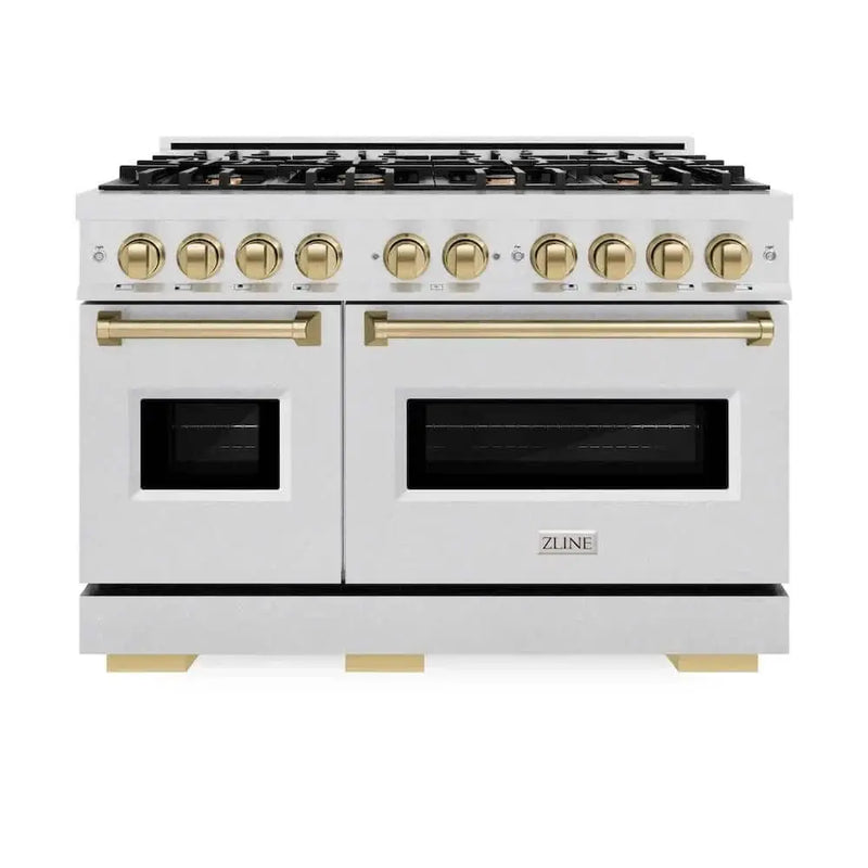 ZLINE 48" Classic Gas Range, Convection Gas Oven DuraSnow® Stainless Steel, Champagne Bronze CGRSZ-48-CB by Farmhouse Kitchen and Bath