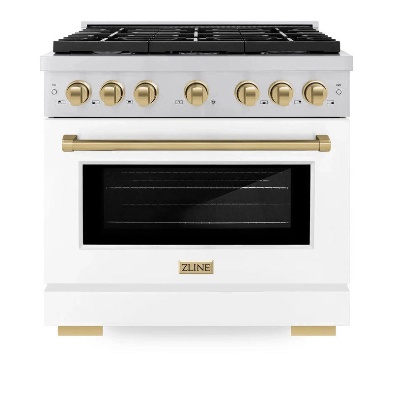 ZLINE 36"Paramount Dual Fuel Range White Matte Champagne Bronze SDRZ-WM-36-CB by Farmhouse Kitchen and Bath