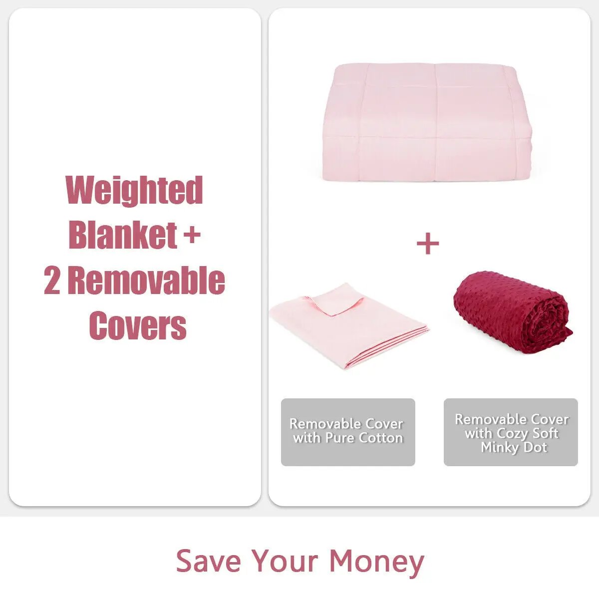 10lbs 3 Pieces Heavy Weighted Duvet Blanket-Pink by DirectDeals
