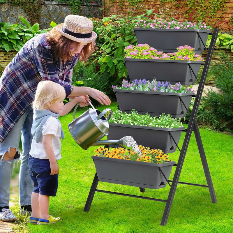 5-Tier Raised Garden Bed with Water Drainage for Flowers Vegetables by DirectDeals