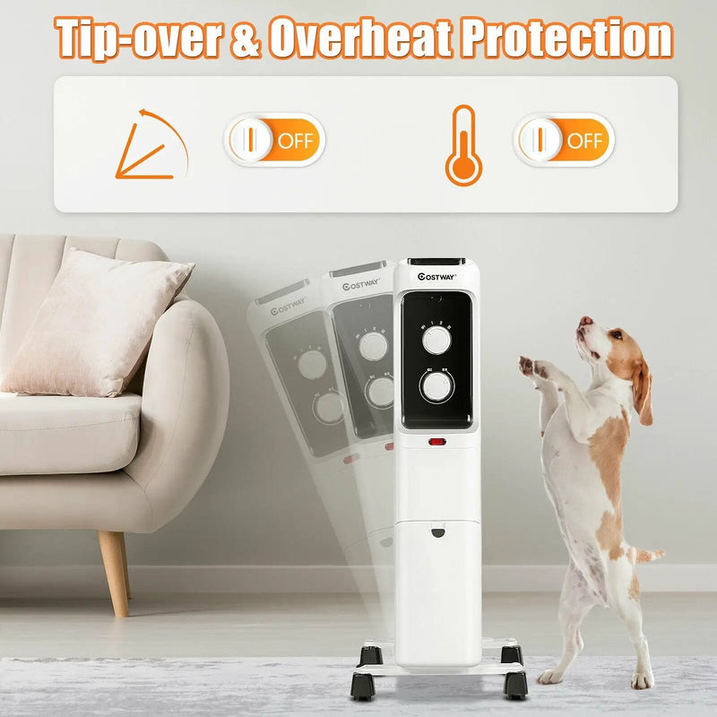 1500W Oil Filled Portable Radiator Space Heater with Adjustable Thermostat by DirectDeals