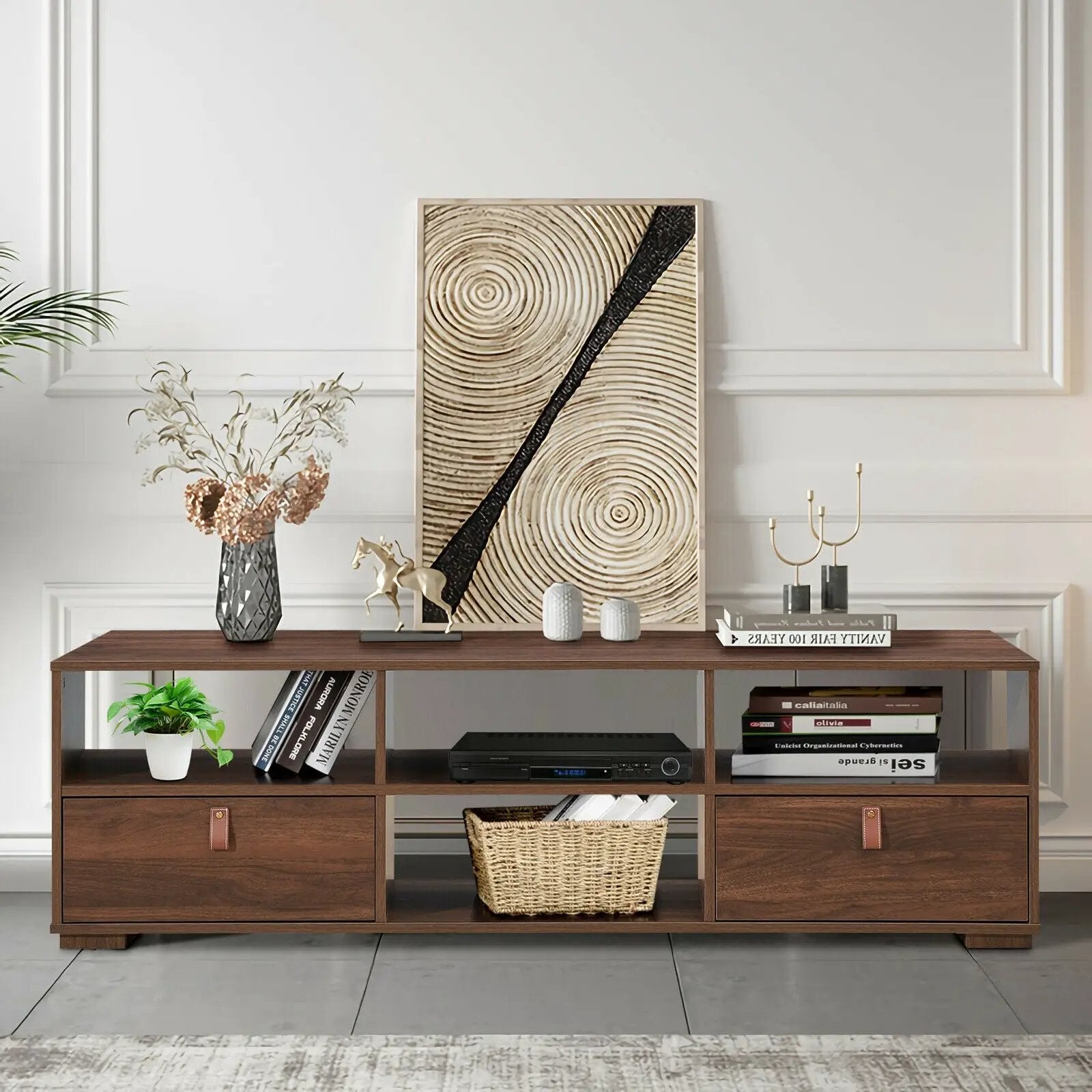 TV Stand Entertainment Media Center Console for TV's up to 60 Inch with Drawers Walnut by DirectDeals