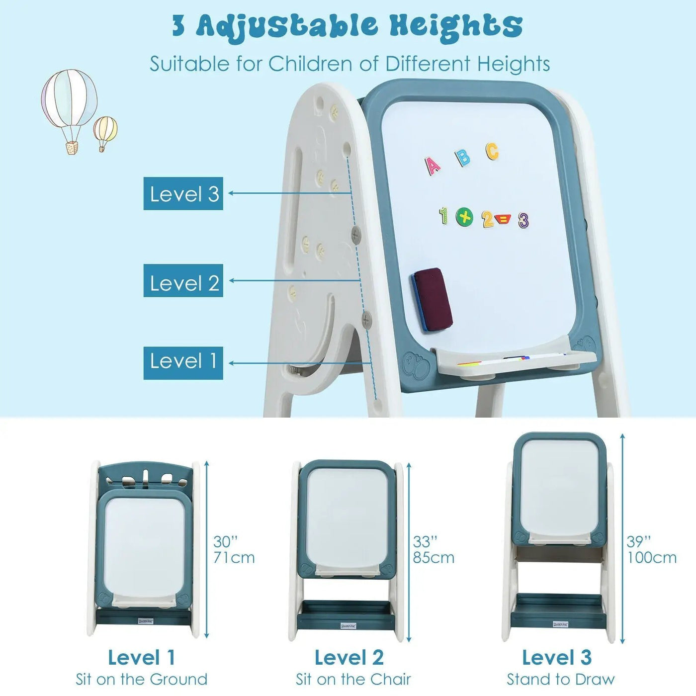 2-in-1 Kids Easel Desk Chair Set Book Rack Adjustable Art Painting Board by DirectDeals