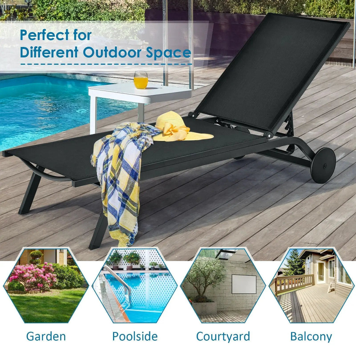 Aluminum Fabric Outdoor Patio Lounge Chair with Adjustable Reclining by DirectDeals