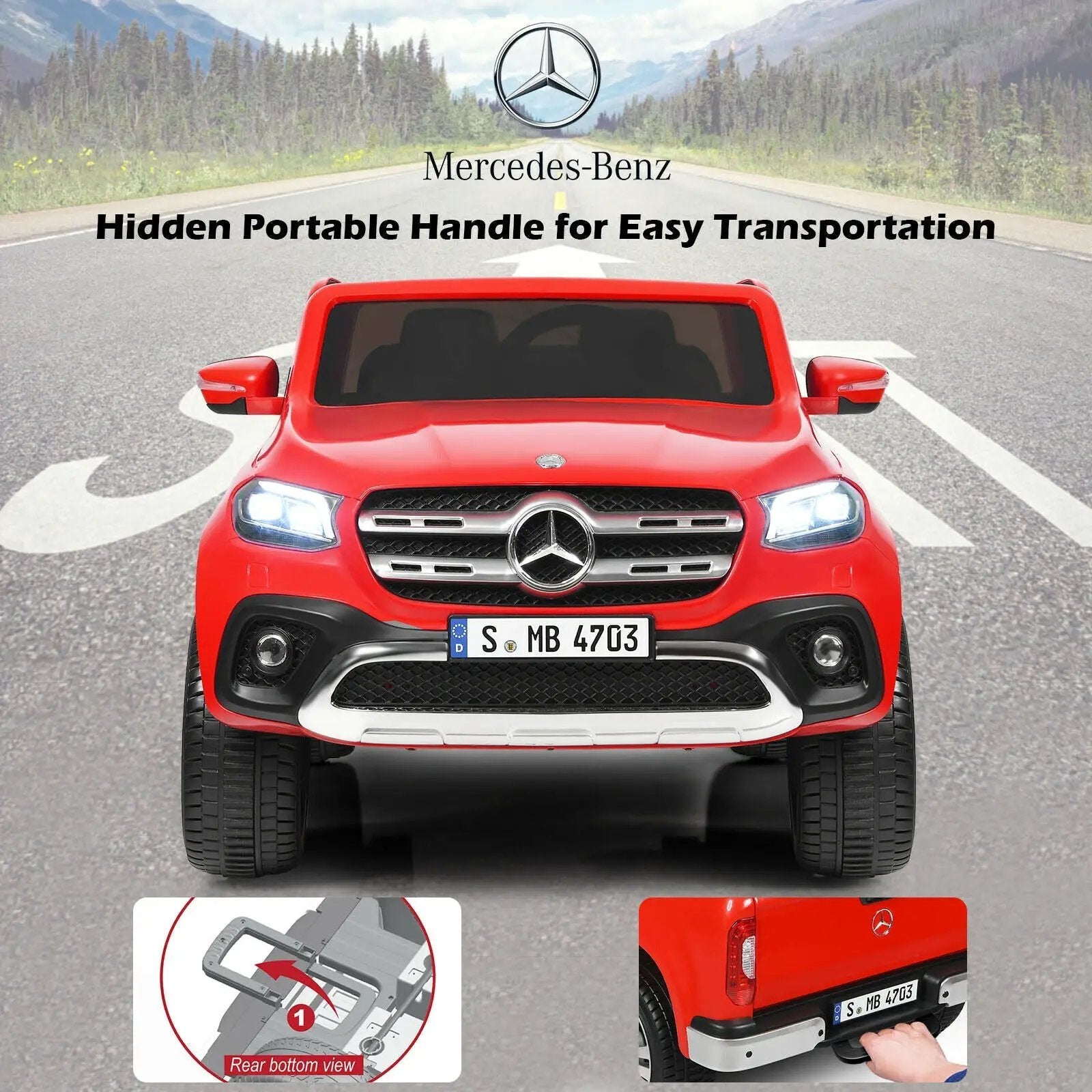 12V 2-Seater Kids Ride On Car Licensed Mercedes Benz X Class RC with Trunk-Red by DirectDeals