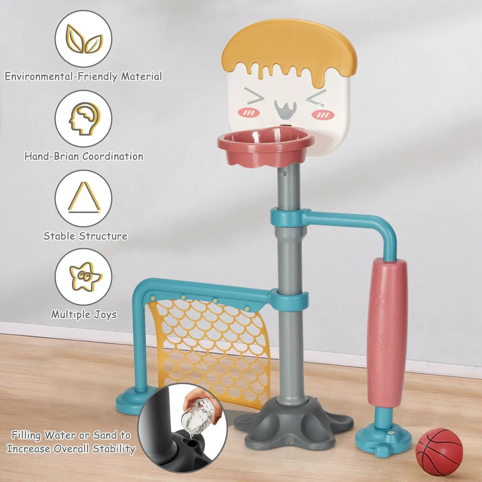 3-in-1 Height Adjustable Basketball Stand Set with Soccer and Roller by DirectDeals