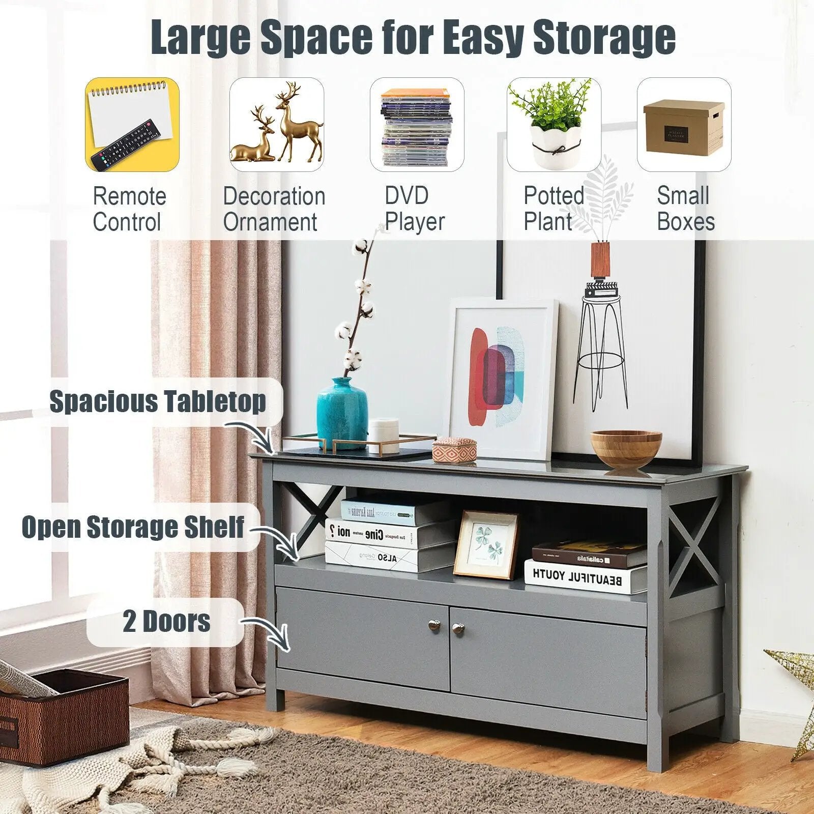 44 Inch Wooden Storage Cabinet TV Stand by DirectDeals