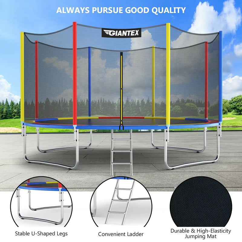 14 Feet Trampoline with Safety Enclosure Net and Ladder Outdoor for Kids Adults by DirectDeals