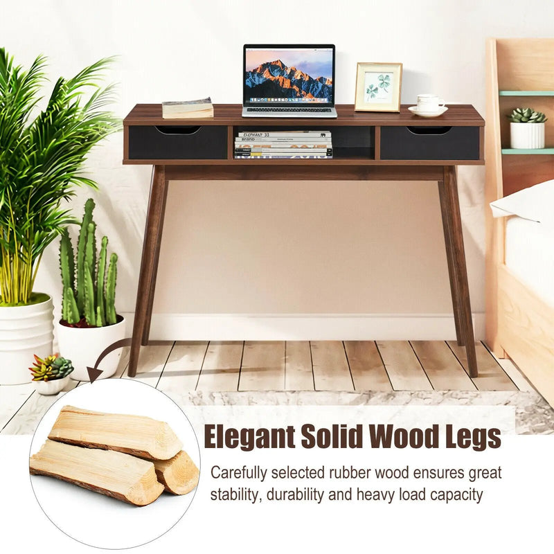Stylish Computer Desk Workstation with 2 Drawers and Solid Wood Legs by DirectDeals