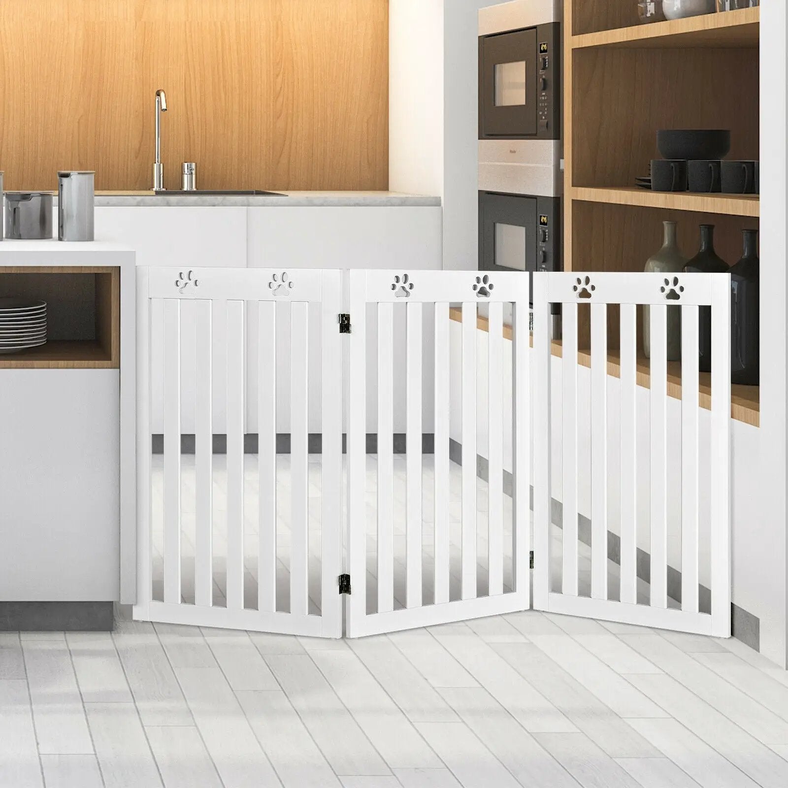 36 Inch Folding Wooden Freestanding Pet Gate Dog Gate with 360° Flexible Hinge by DirectDeals