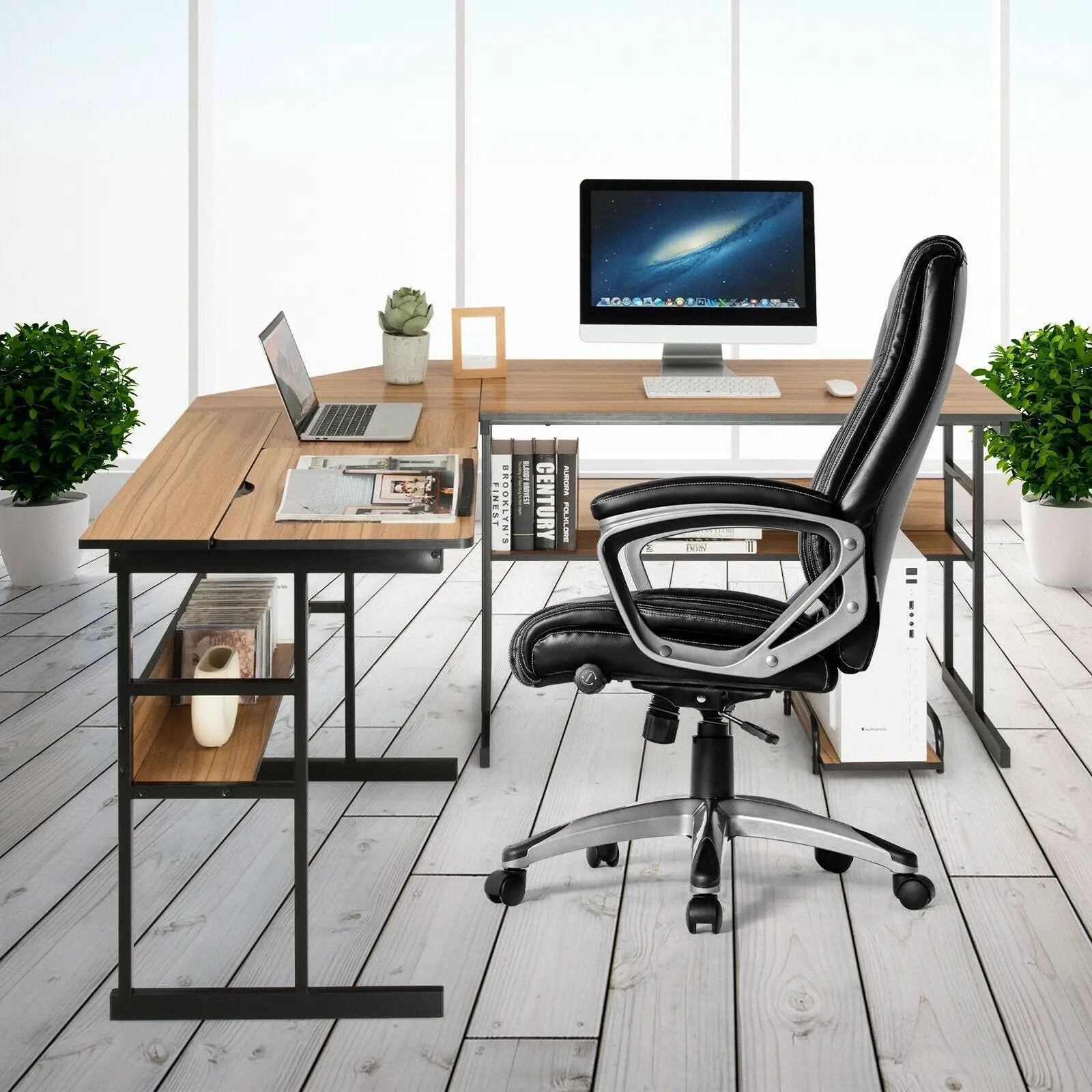 L-Shaped Computer Desk with Tiltable Tabletop by DirectDeals