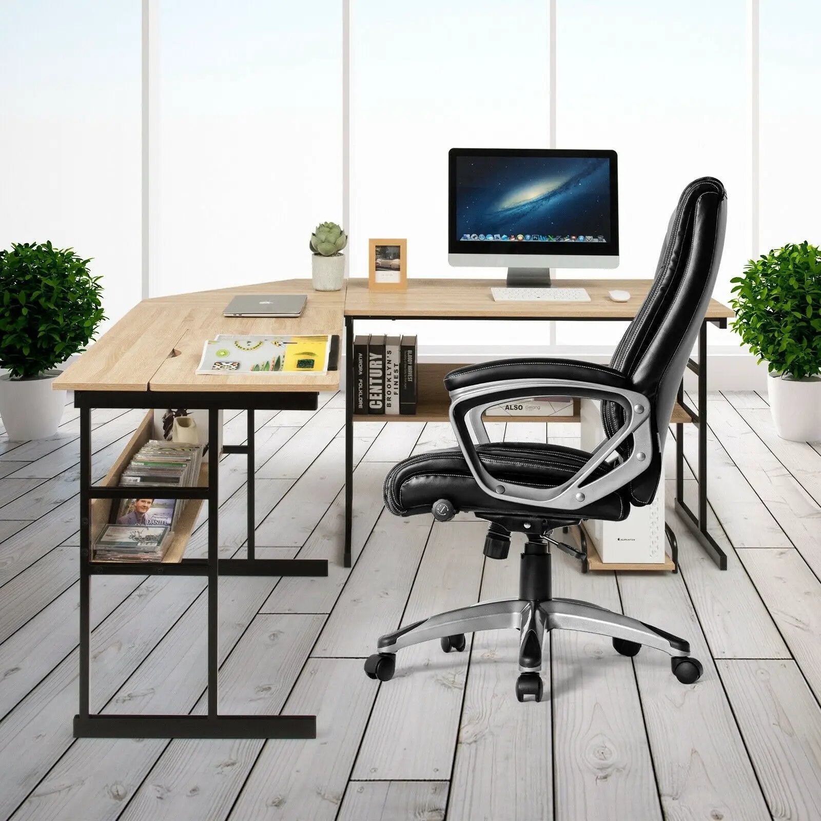 L-Shaped Computer Desk with Tiltable Tabletop by DirectDeals